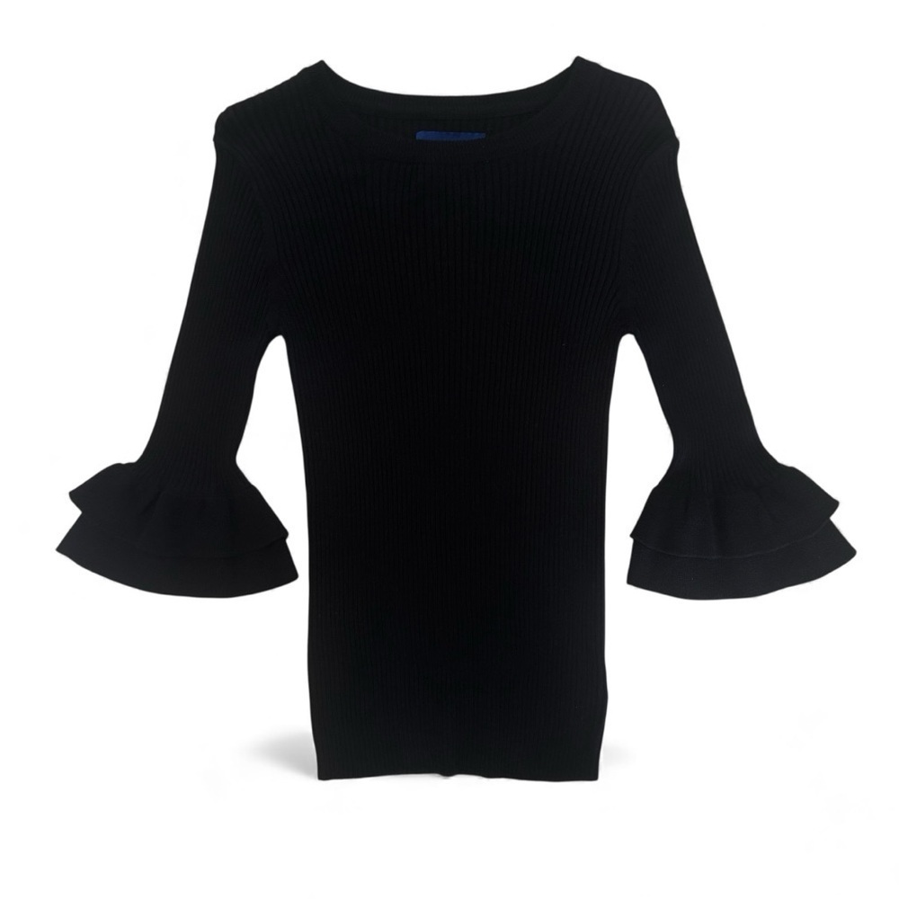 Aeropostale Black Ribbed Feminine Ruffle Sleeve Fitted Sweater Top – Size M